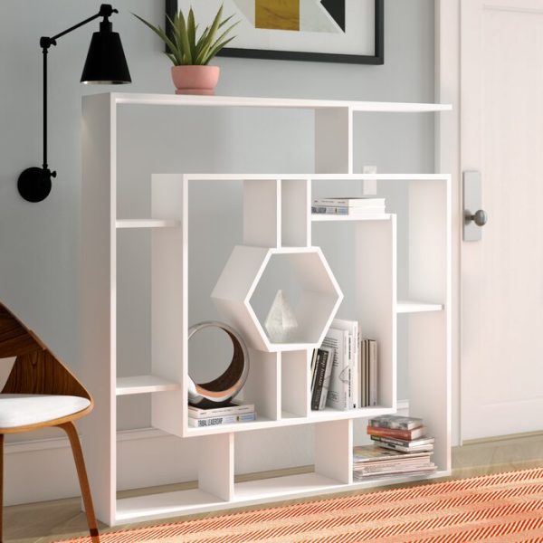 White Okane 53  H x 53  W Geometric Bookcase (SB1514) Fashion